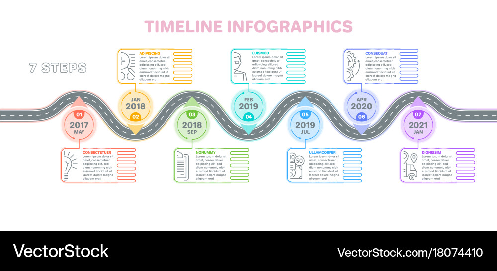 Navigation map infographics 7 steps timeline Vector Image