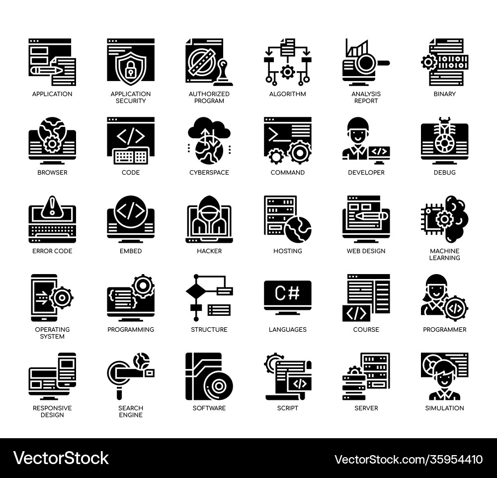 Programming glyph icons Vector Image