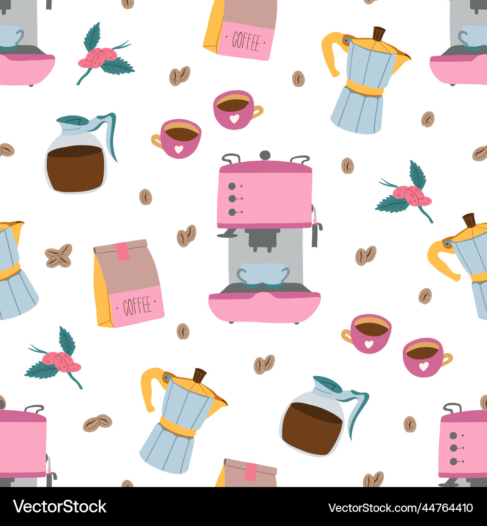 Seamless pattern with different coffee elements Seamless pattern with different coffee elements vector image