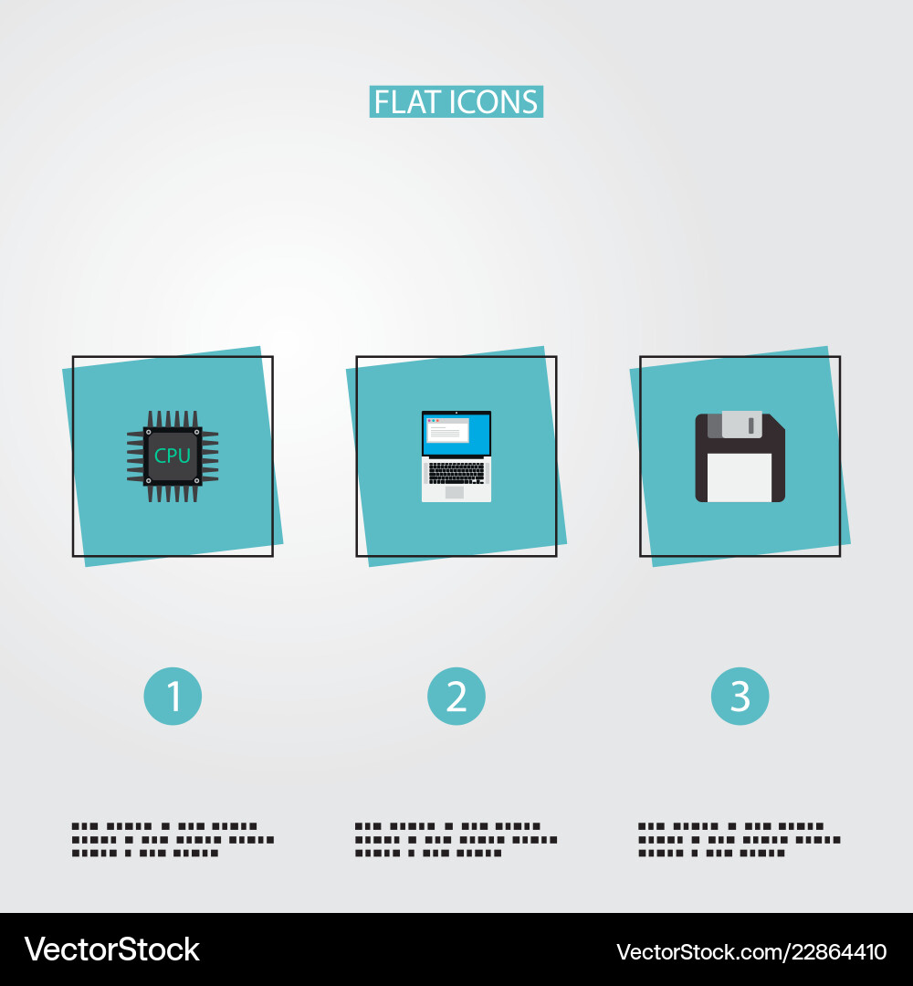 Set of pc icons flat style symbols with cpu vector image
