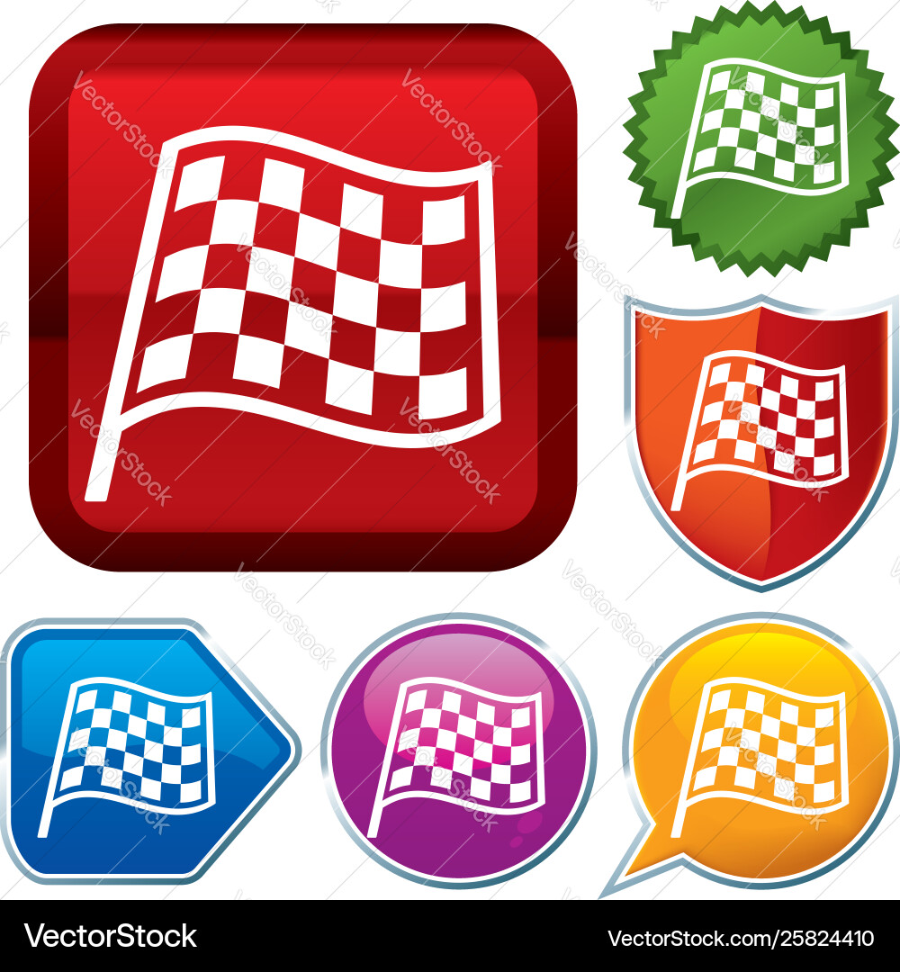 Set shiny icon series on buttons racing flag vector image