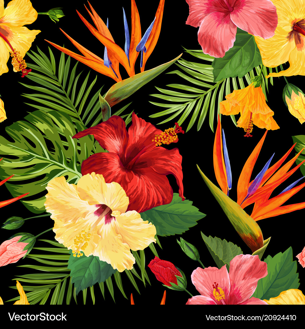 Watercolor tropical flowers seamless pattern Watercolor tropical flowers seamless pattern vector image