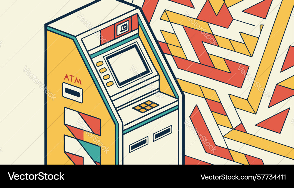 Atm kiosk with abstract geometric pattern art vector image