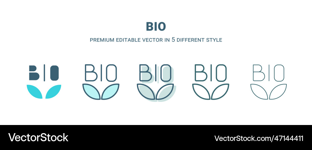Bio icon in 5 different style outline filled two Bio icon in 5 different style outline filled two vector image