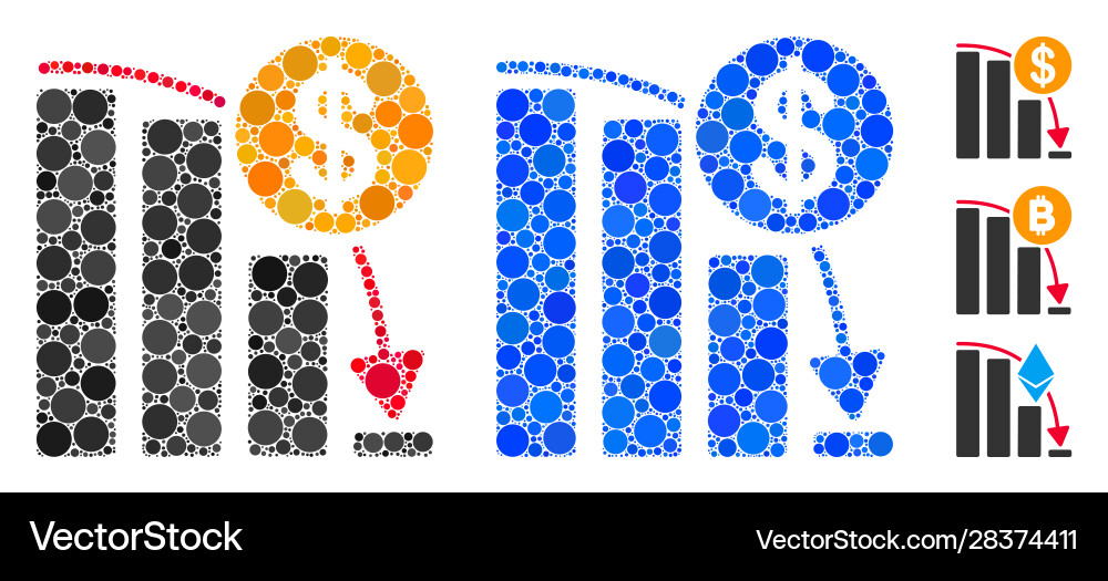 Bitcoin falling acceleration graph mosaic icon Bitcoin falling acceleration graph mosaic icon Vector Image
