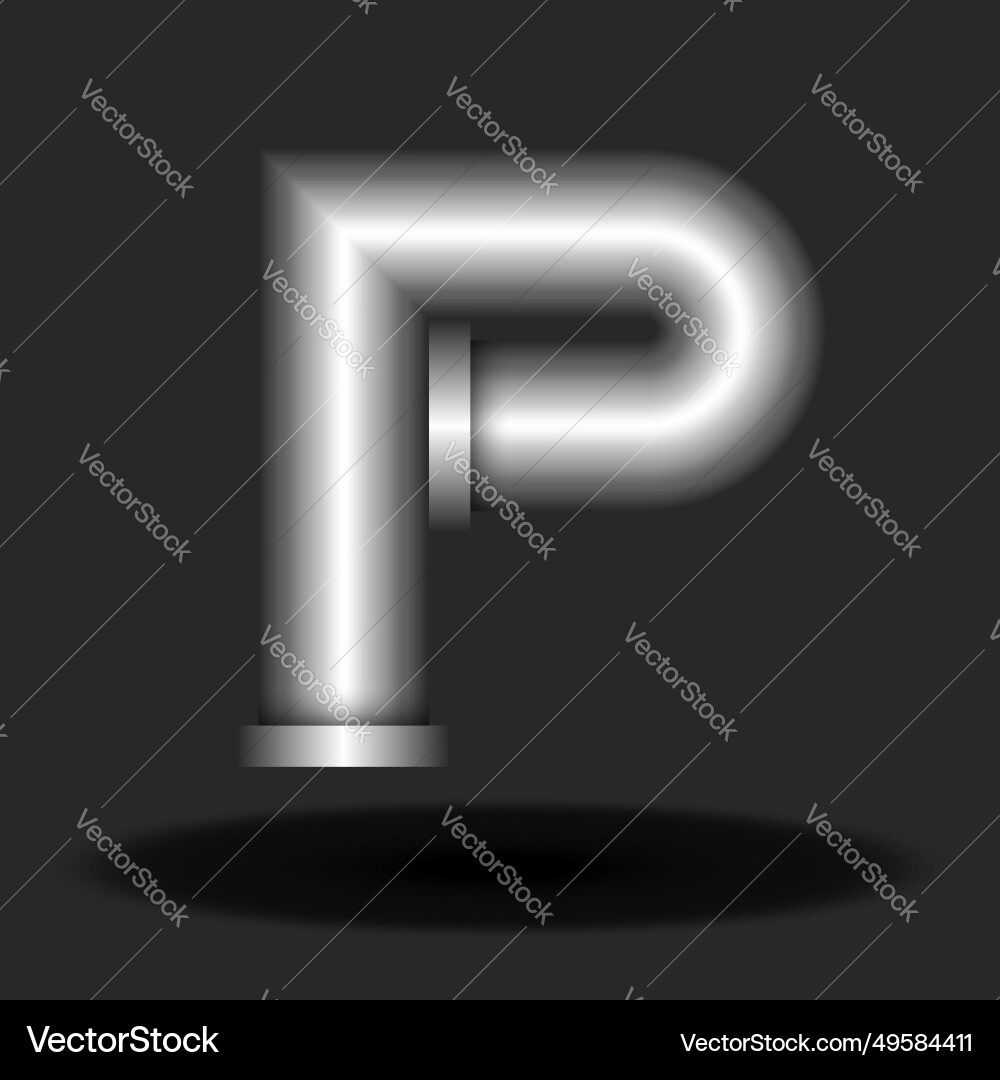 Bold letter p monogram 3d logo metallic pipe Bold letter p monogram 3d logo metallic pipe vector image