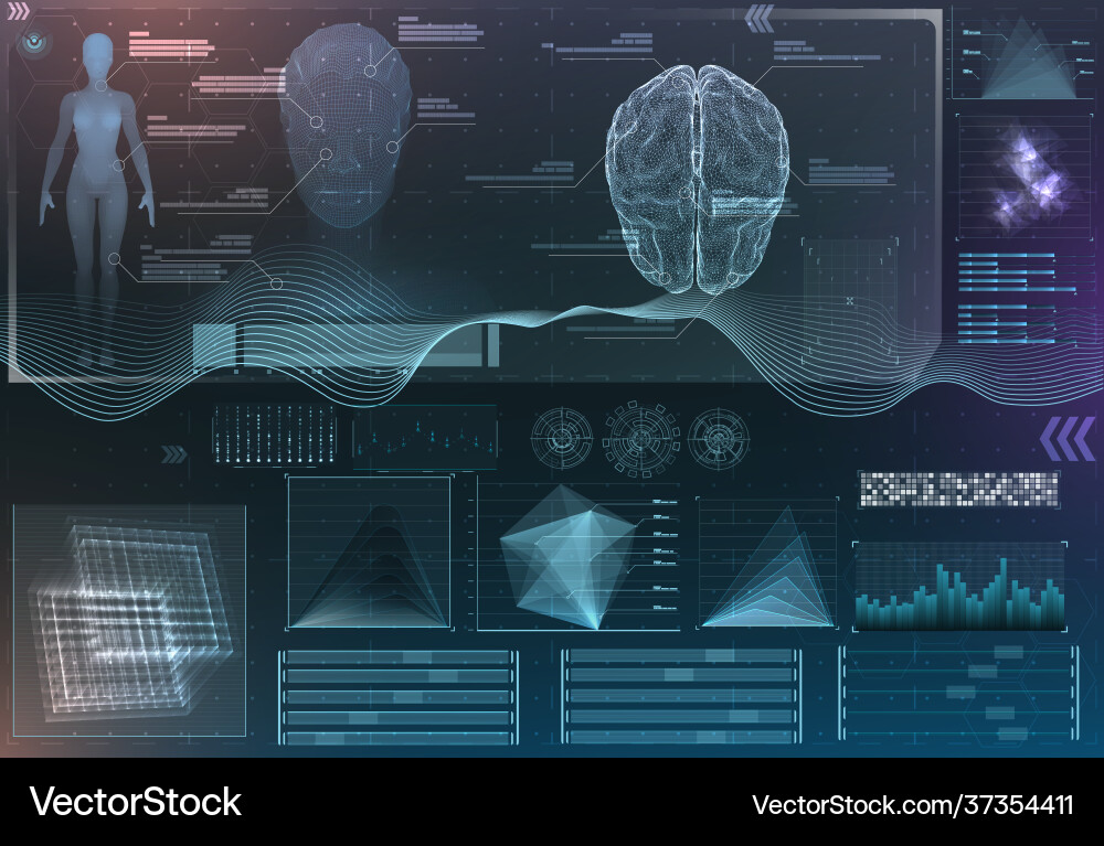 Brain Research Interfaces - Data & Analysis Vector Image