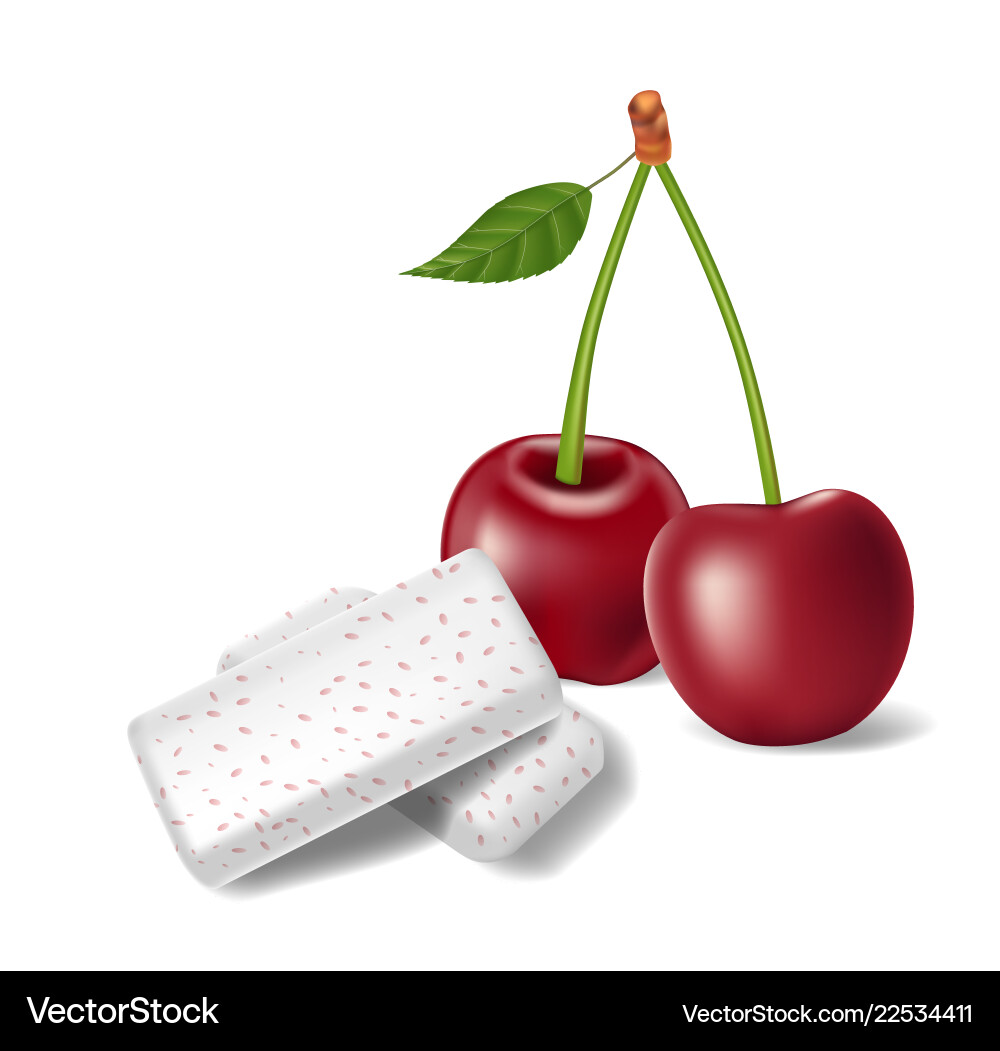 Chewing gum with red cherry isolated bubble gums Chewing gum with red cherry isolated bubble gums vector image
