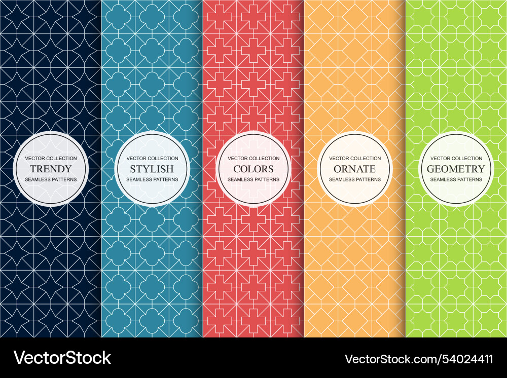 Collection of bright colorful geometric seamless Collection of bright colorful geometric seamless vector image