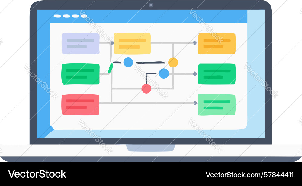 Data flow and process automation on laptop design vector image