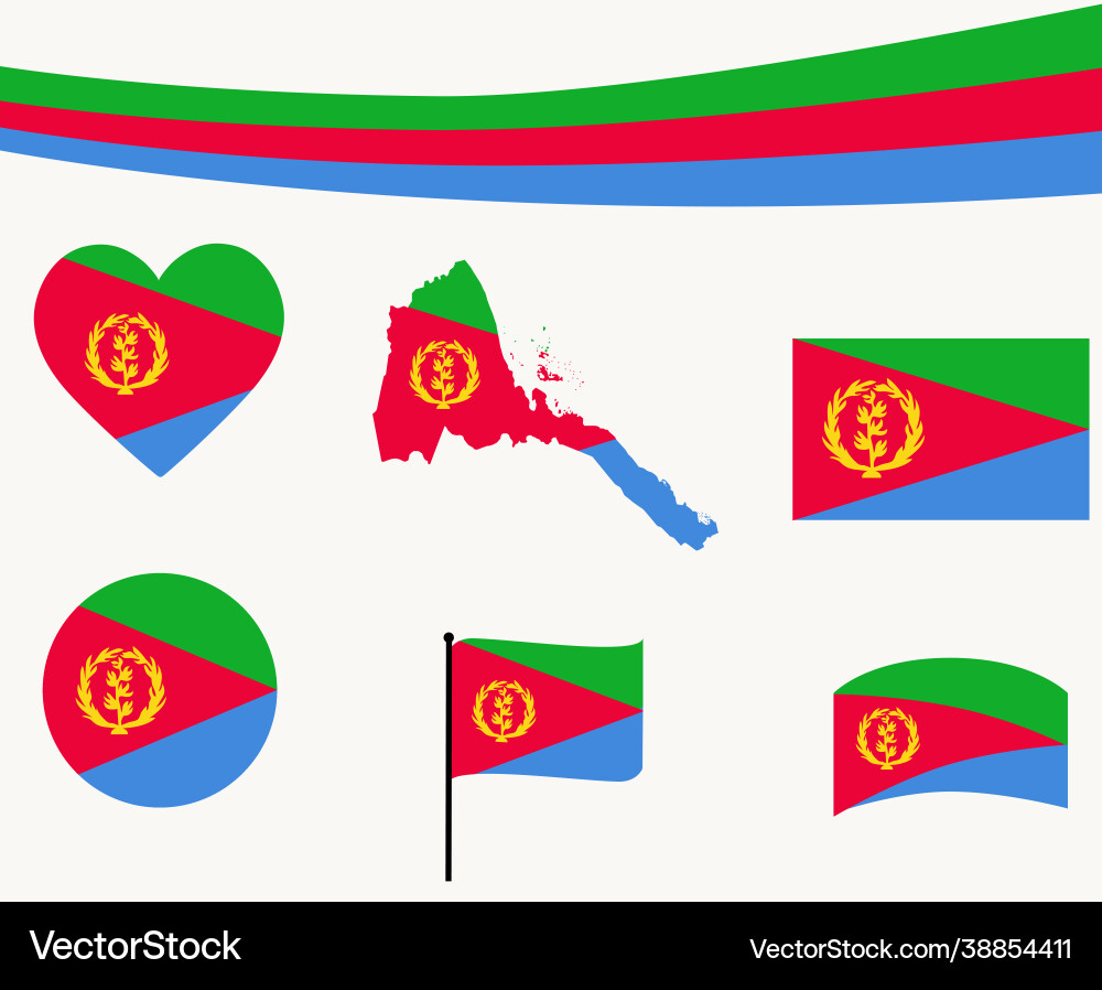 Eritrea flag map ribbon and heart icon sign Vector Image