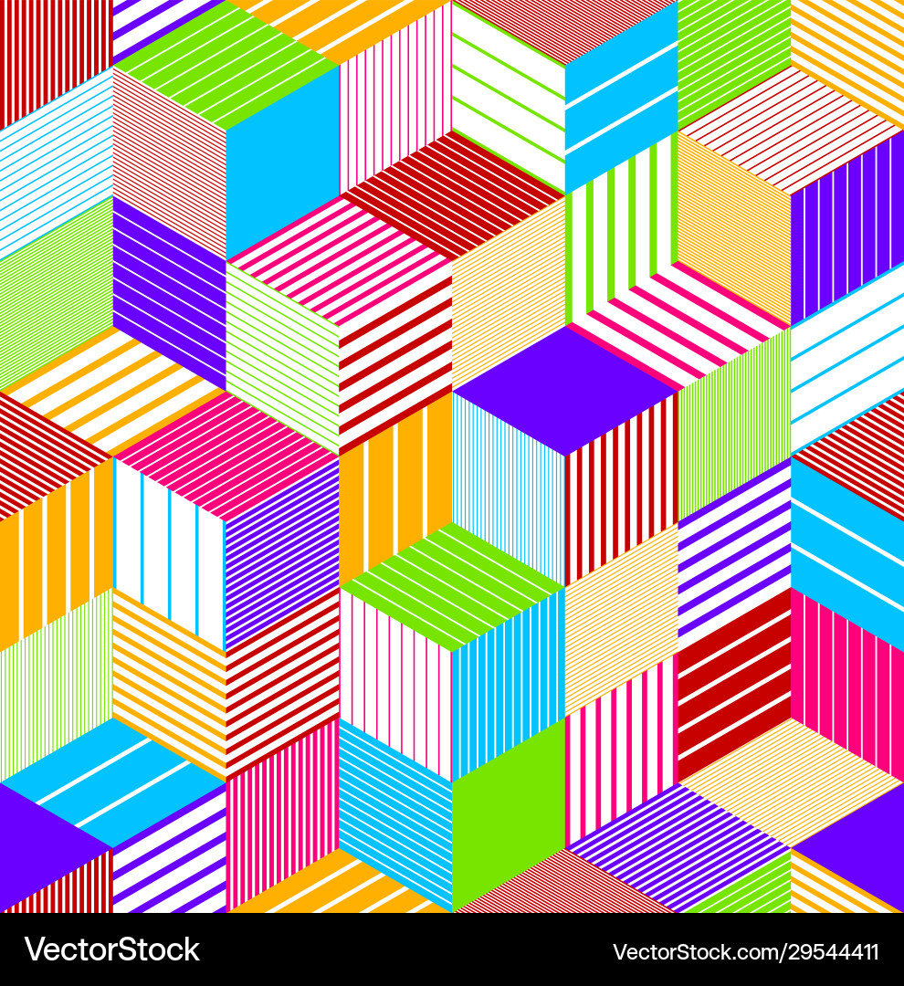 Geometric 3d seamless pattern with lined cubes Geometric 3d seamless pattern with lined cubes Vector Image