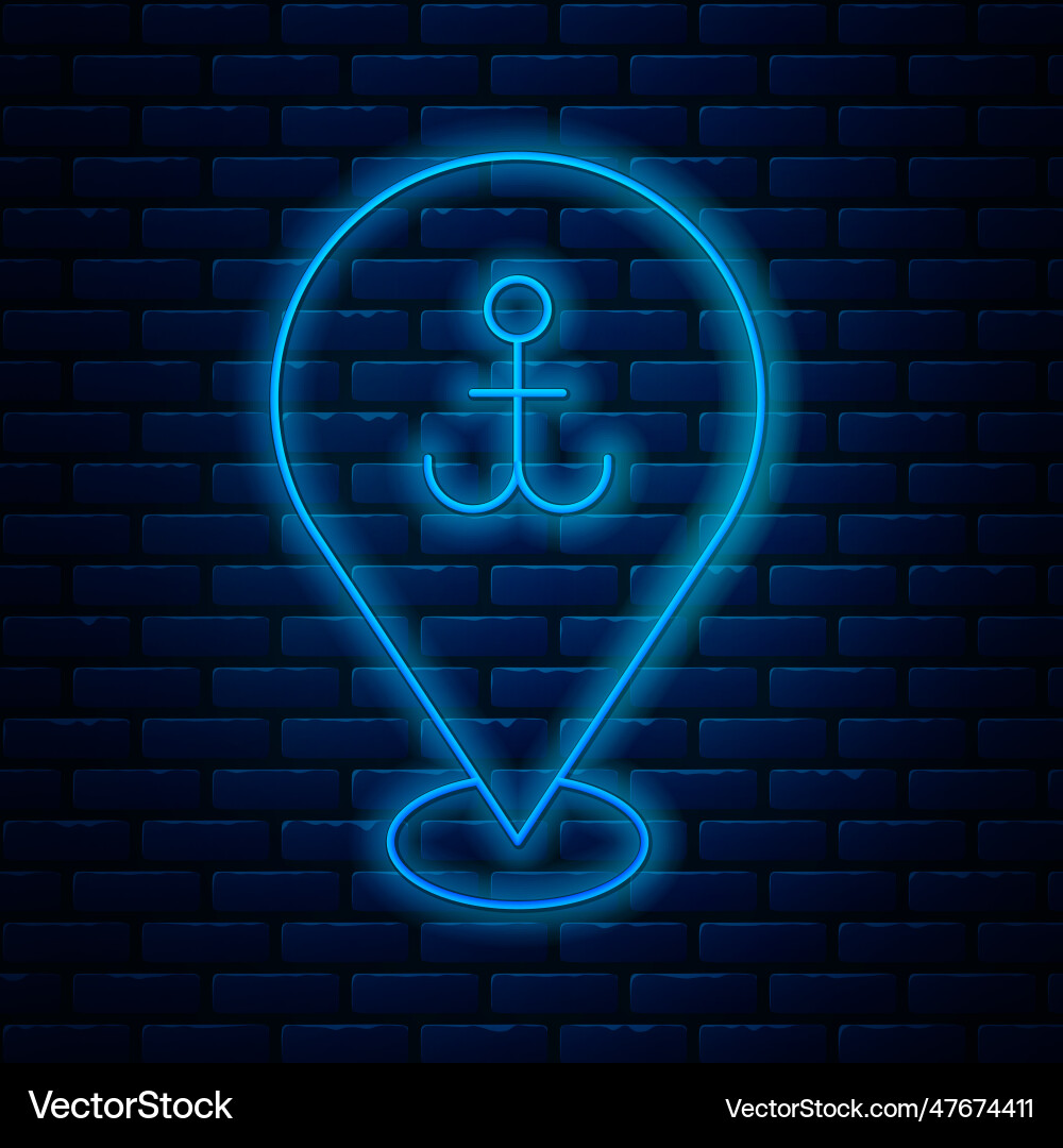 Glowing neon line map pointer with anchor icon Glowing neon line map pointer with anchor icon Vector Image