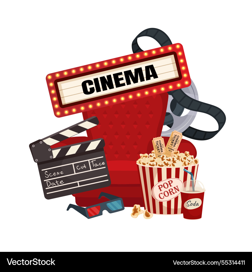 Kino mit Popcorn und Clapperboard Kino mit Popcorn und Clapperboard vektorbild