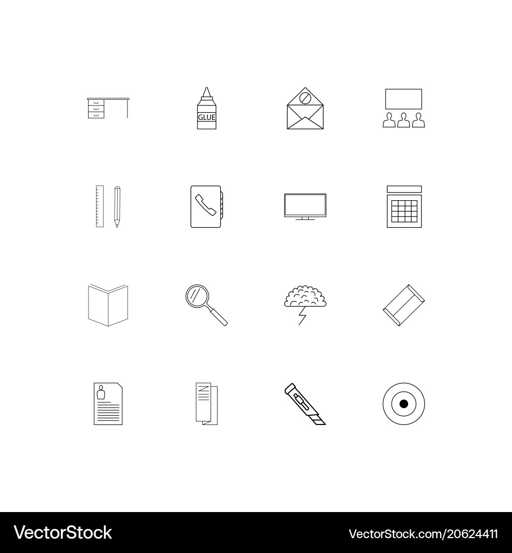 Office simple linear icons set outlined vector image