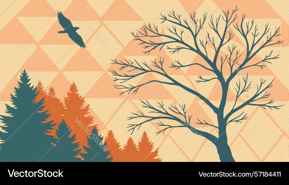 Pine forest landscape within geometric triangle Vector Image