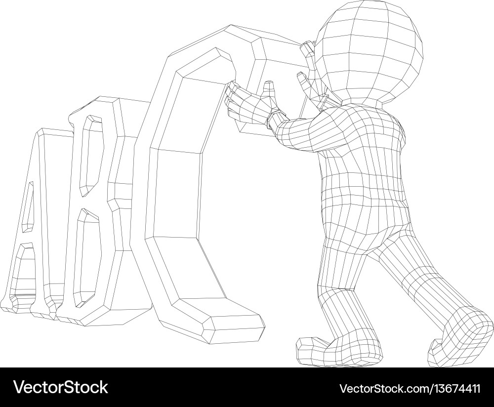 Puppet 3d man with abc vector image