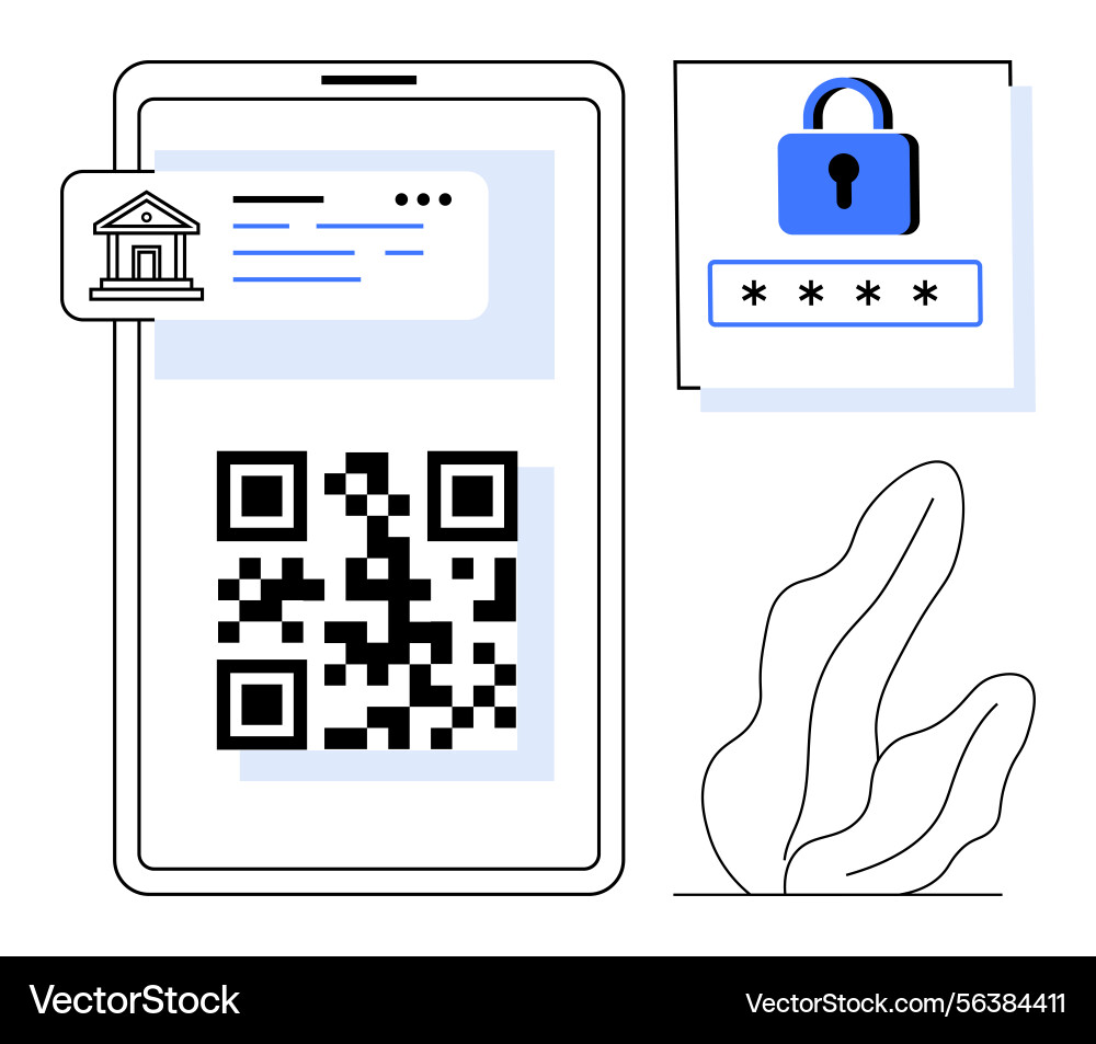 Secure mobile banking with qr code and password Secure mobile banking with qr code and password vector image