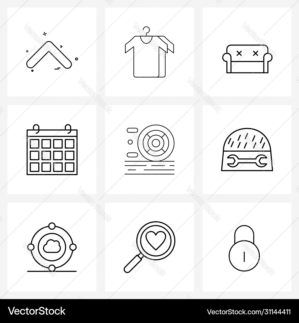 Set 9 einfache Liniensymbole für Web und Print Vektorbild