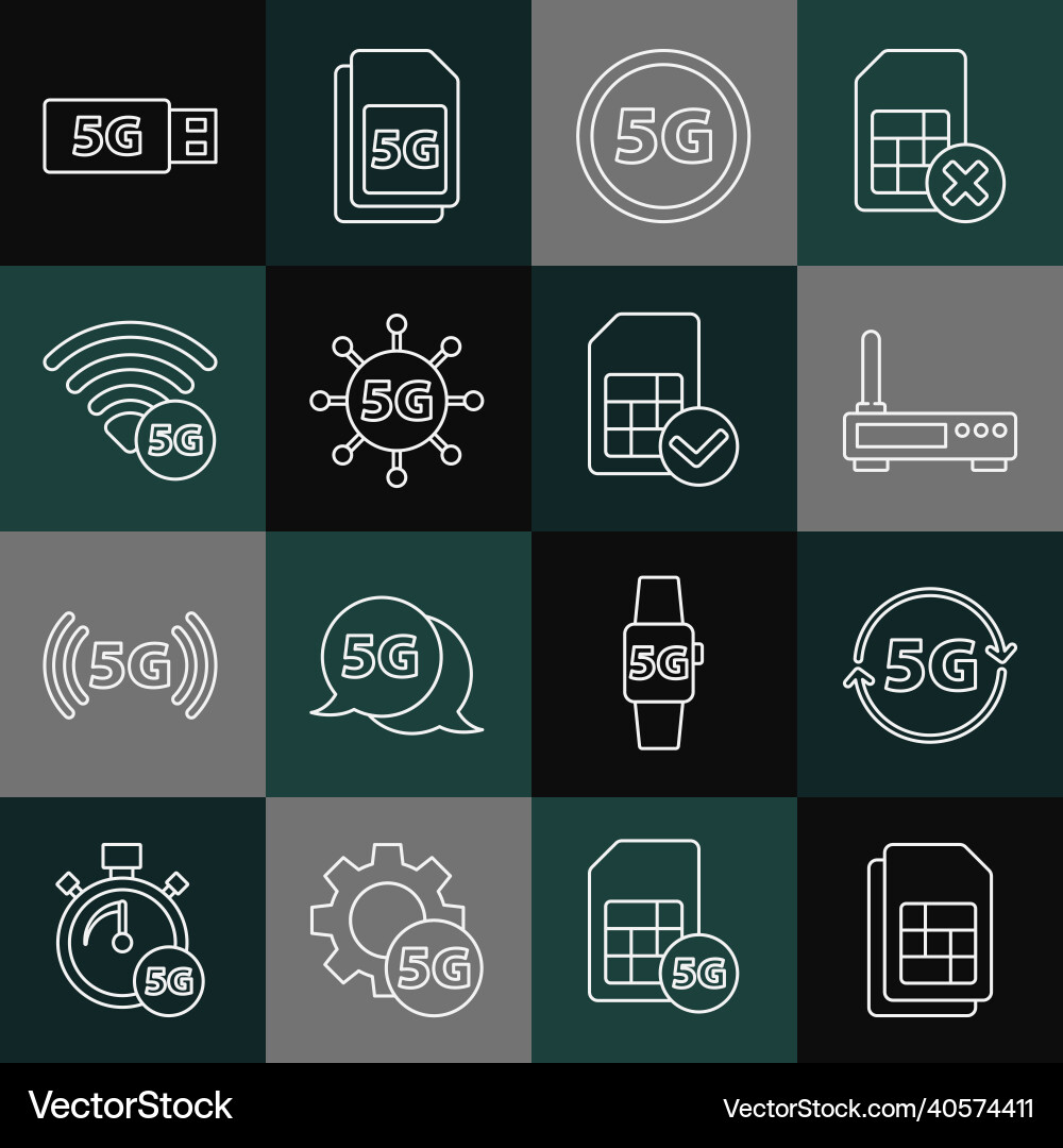 Set line sim card 5g network router and wi-fi vector image