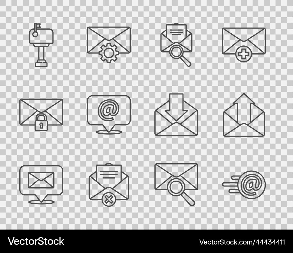 Set line speech bubble with envelope mail and e Set line speech bubble with envelope mail and e vector image