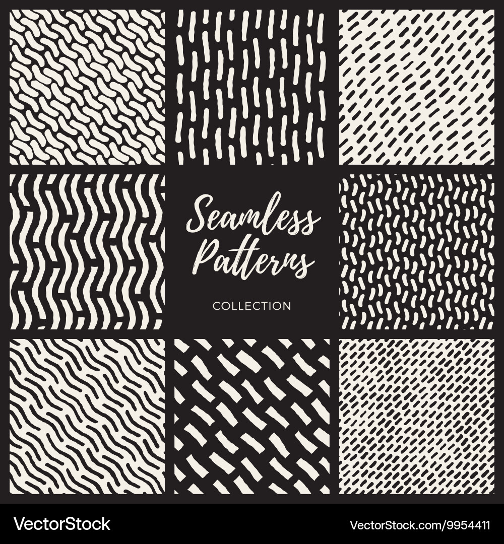 Set of nine seamless lines patterns vector image