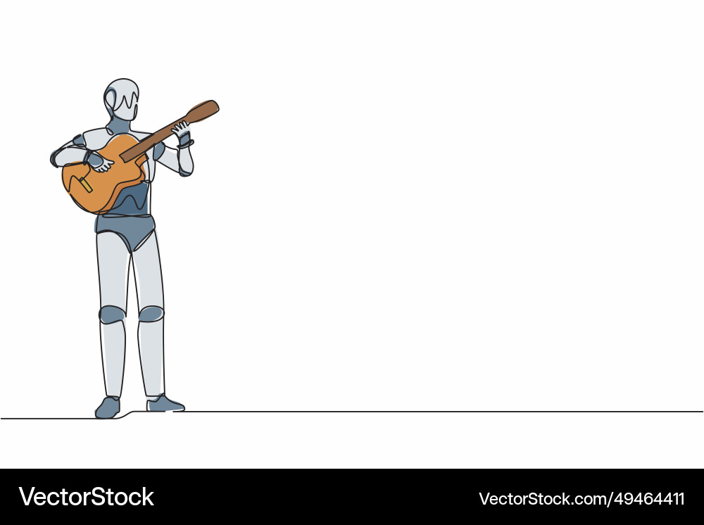 Single continuous line drawing robot playing Single continuous line drawing robot playing vector image