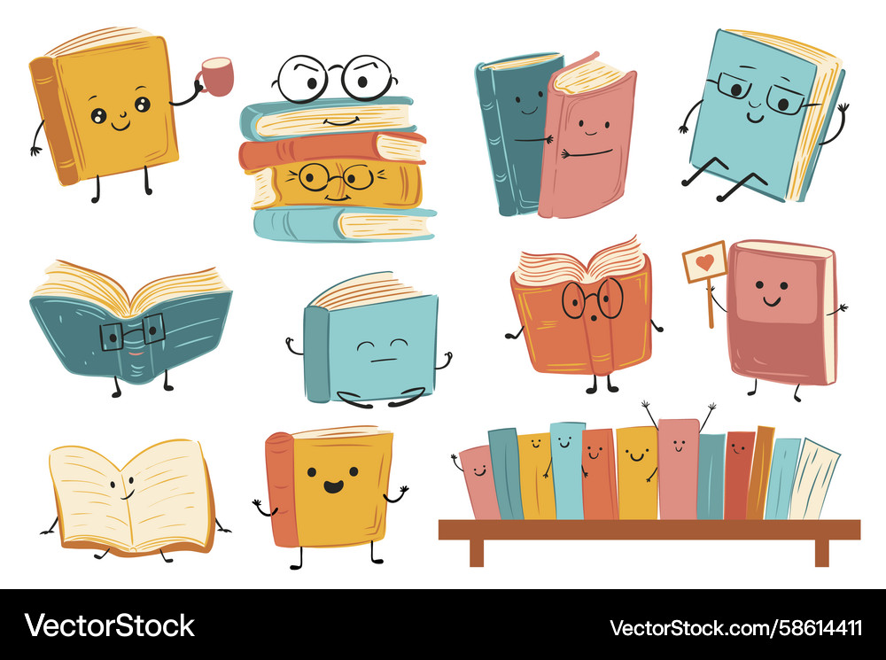 Smiling Book Characters Set Vector Image