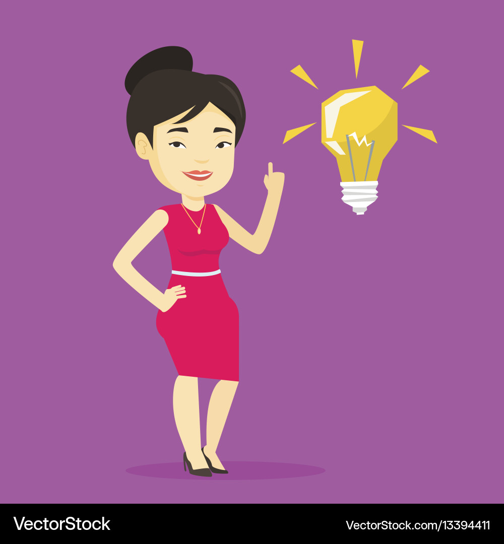 Student pointing at idea bulb Student pointing at idea bulb Vector Image