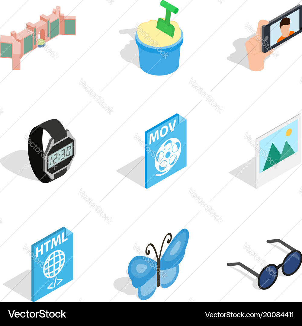 Web architecture icons set isometric style vector image
