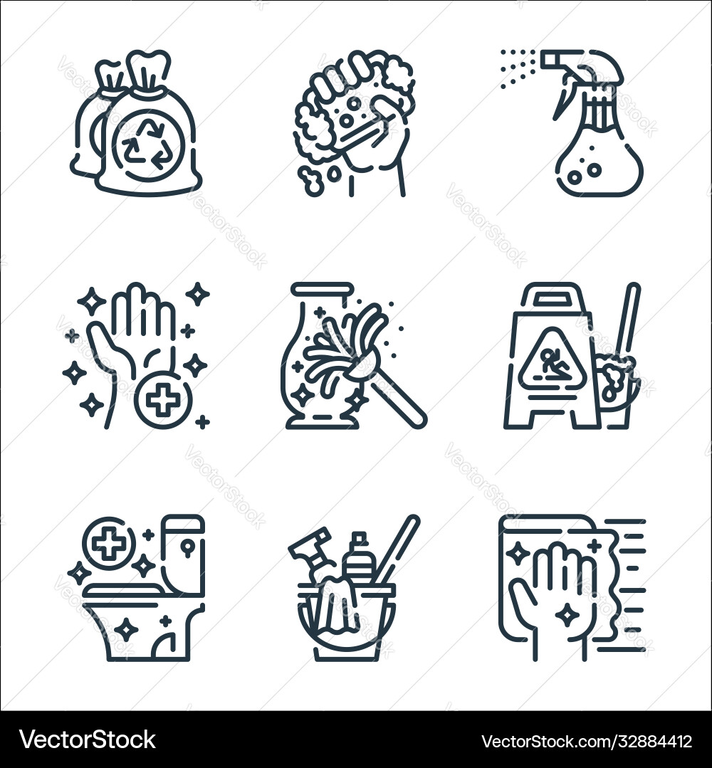Cleaning line icons linear set quality Vector Image