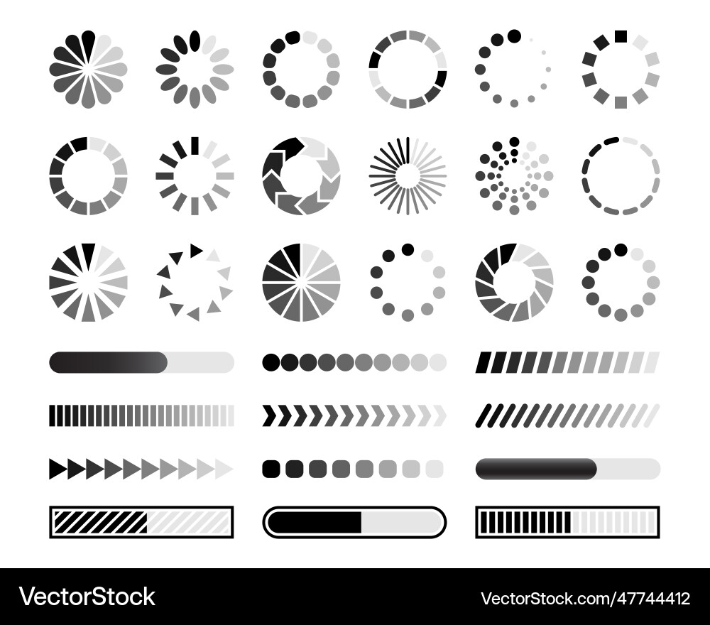Loading bar download progress loader circular Loading bar download progress loader circular vector image