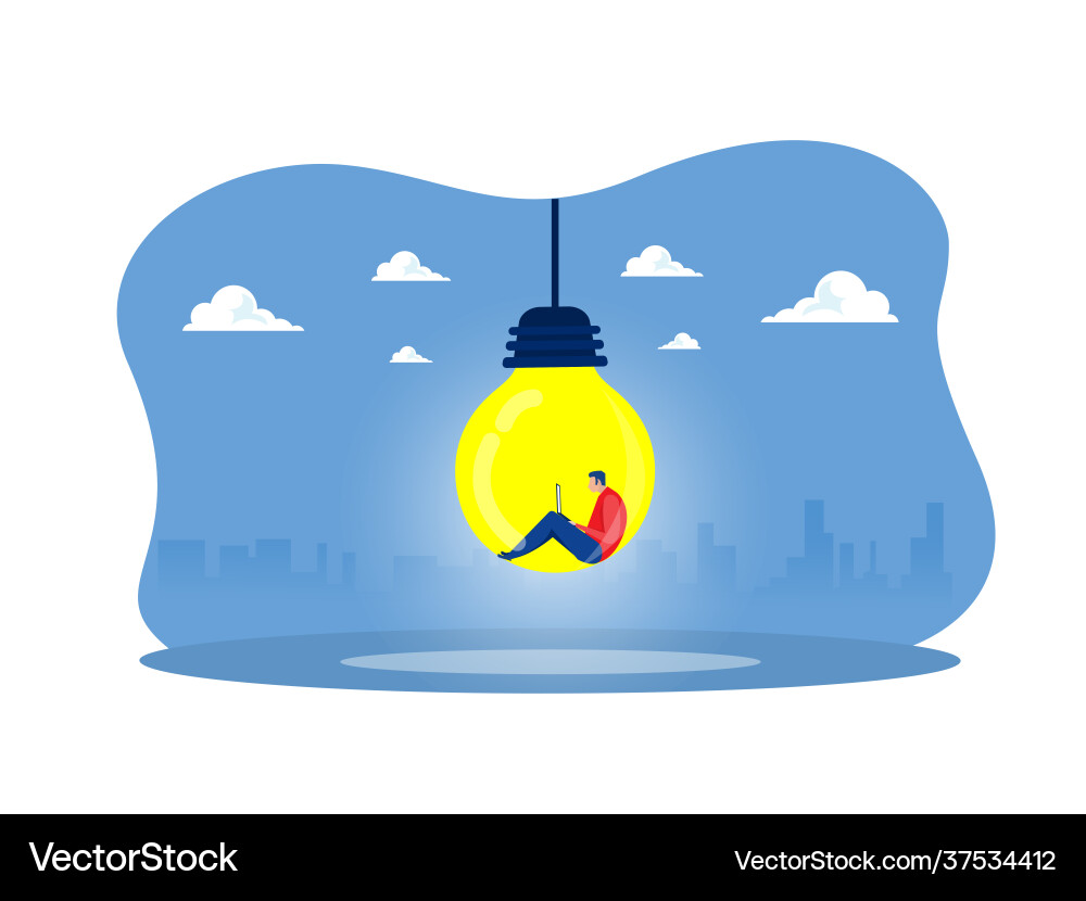 Man in lightbulb idea thinking concept finding Man in lightbulb idea thinking concept finding vector image