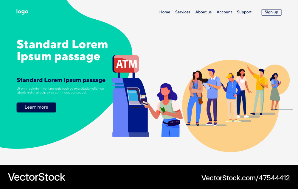 Queue of people standing for using atm Queue of people standing for using atm vector image