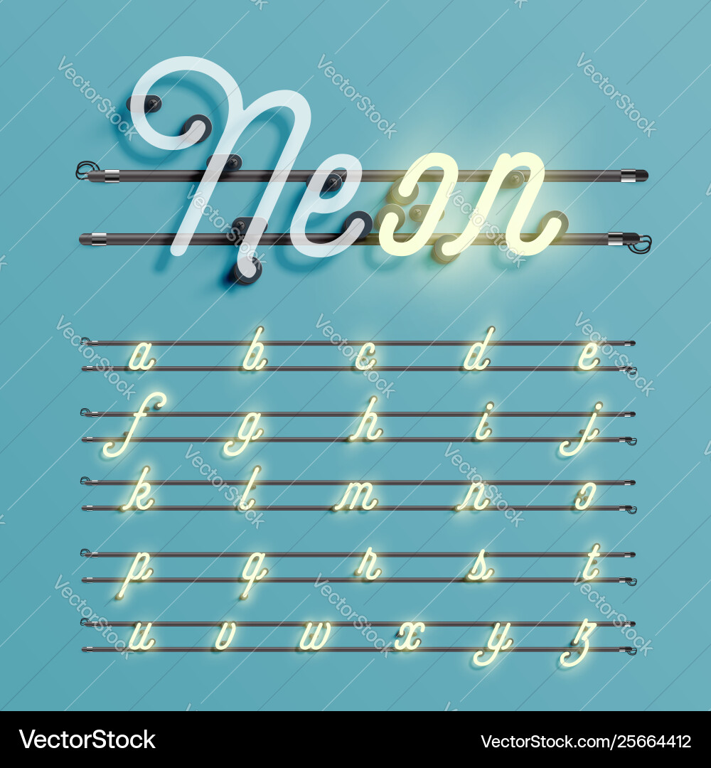 Realistic neon font with wires and console Vector Image