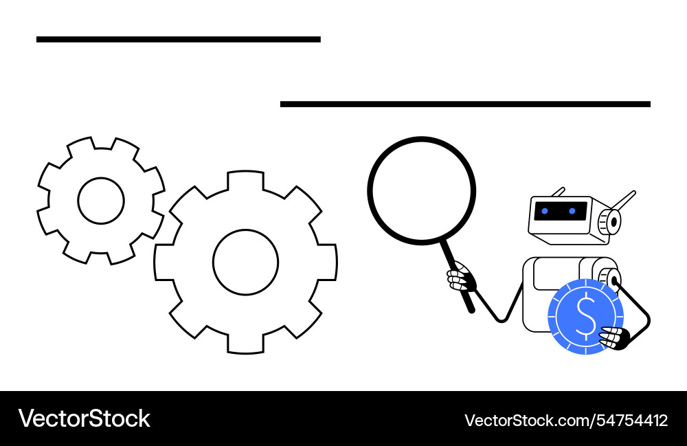 Robot analyzing mechanism with magnifying glass vector image