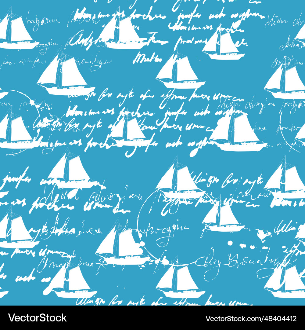 Sailboat seamless pattern unreadable text Sailboat seamless pattern unreadable text vector image