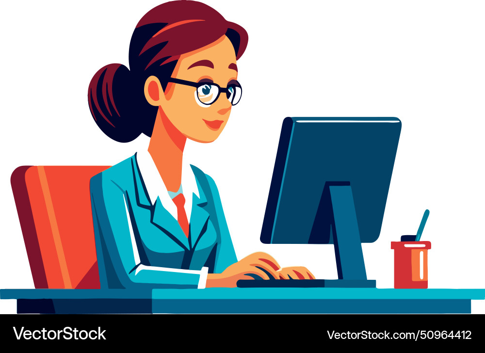 Secretary in front of the computer Vector Image