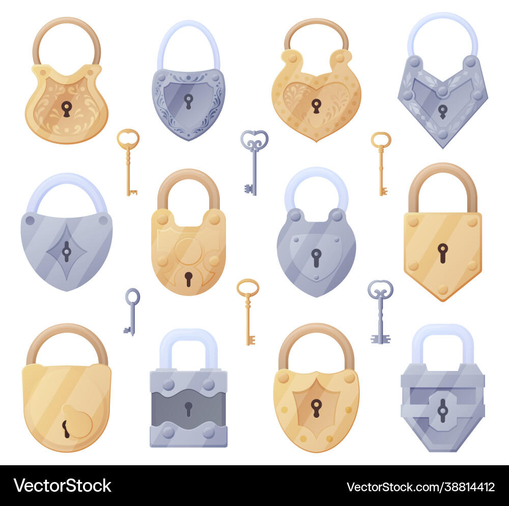 Set old locks different shapes keys Vector Image