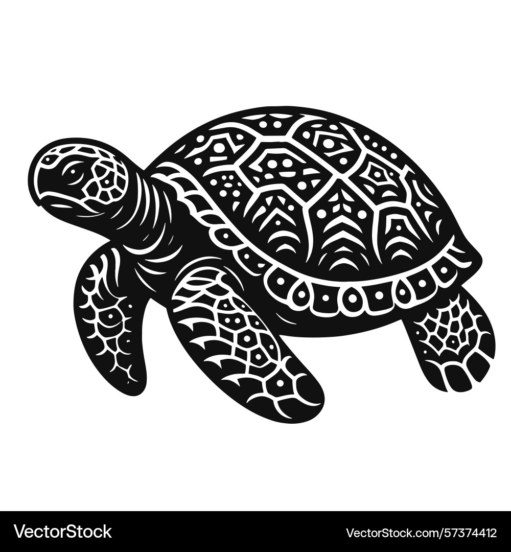 Turtle silhouette black with shell pattern Vector Image