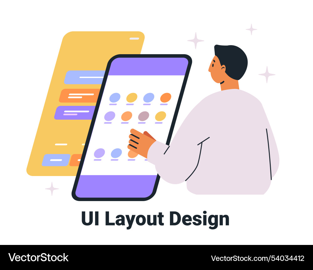 Ui layout design man interacting with smartphone Ui layout design man interacting with smartphone Vector Image