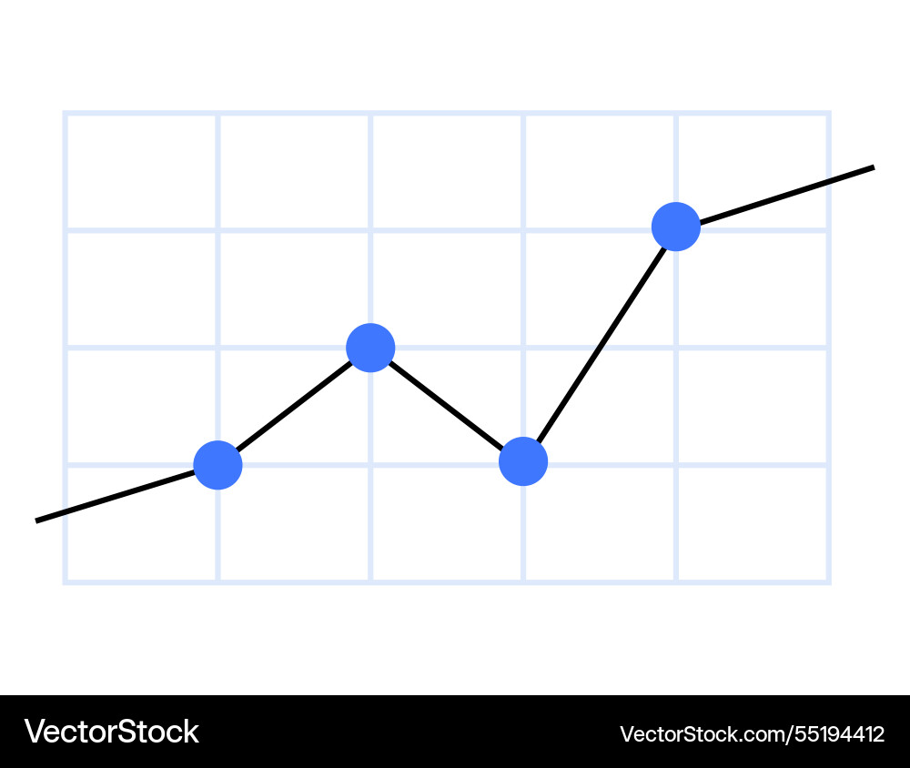 Upward line graph with blue data points Upward line graph with blue data points vector image