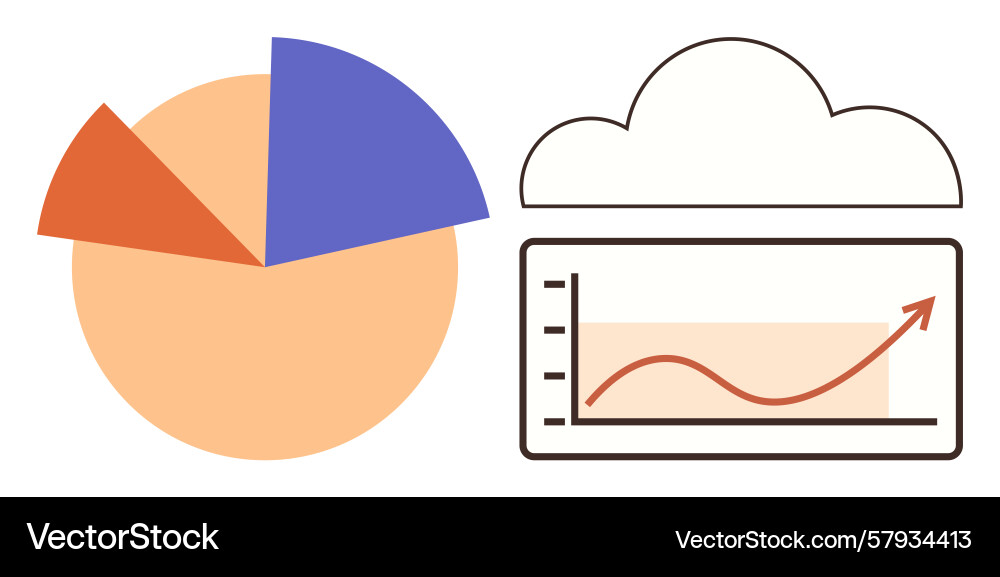 Cloud analytics with pie chart and growth line Vector Image