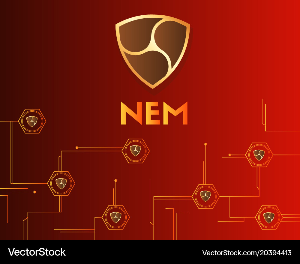 Cryptocurrency nem blockchain circuit with red vector image