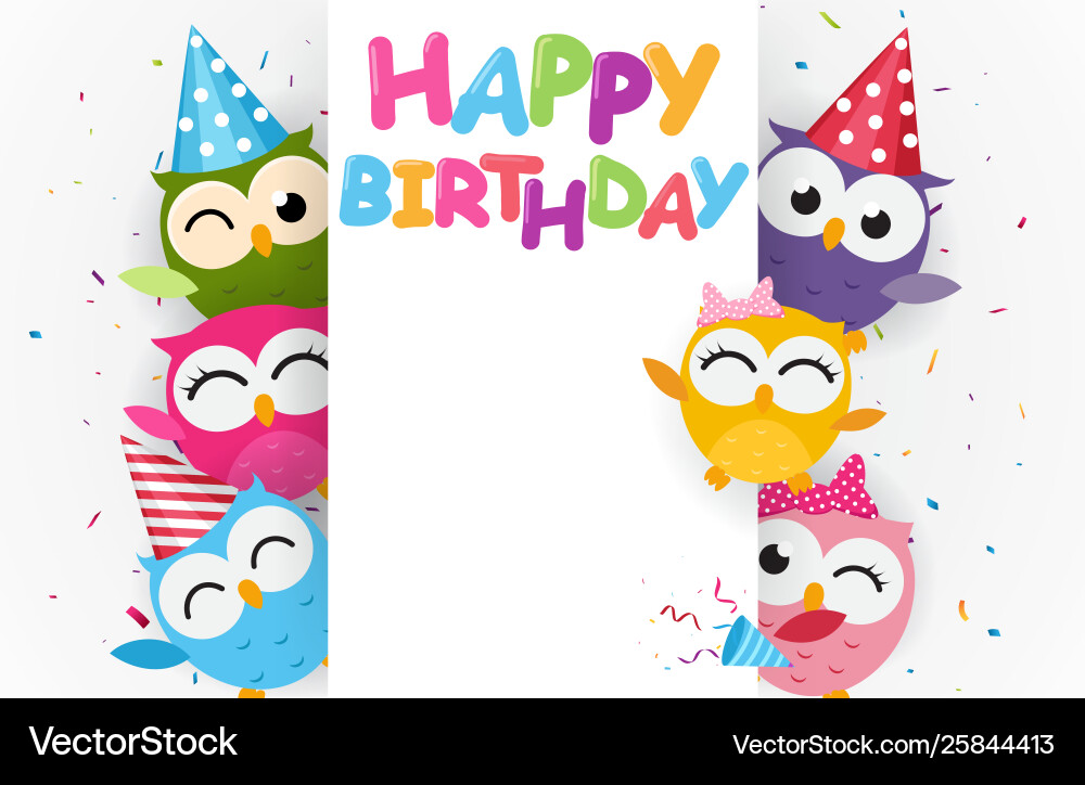 Cute Birthday Owl Party Vector Image