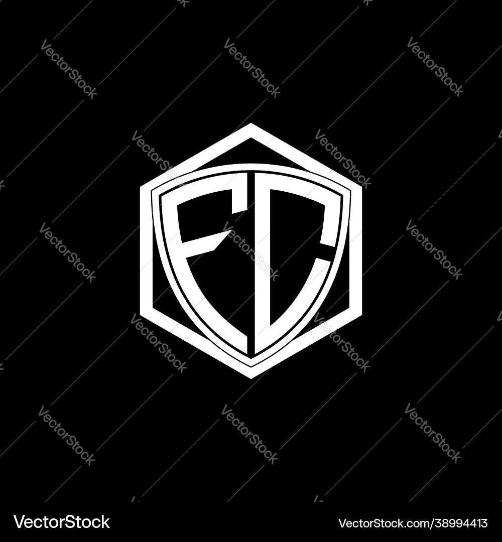Initial letter f c shield with hexagon frame Vector Image