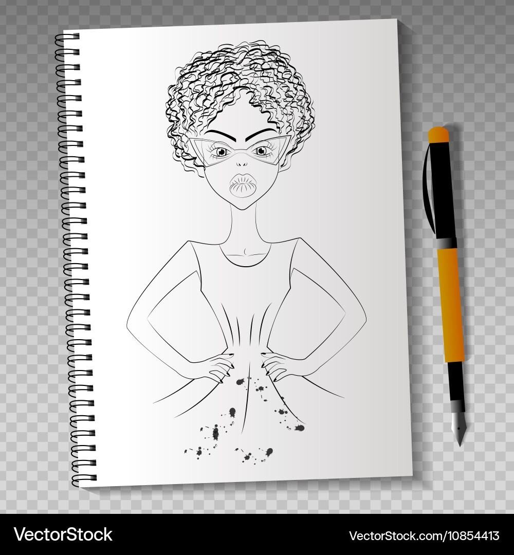 Realistic notebook with drawing Vector Image