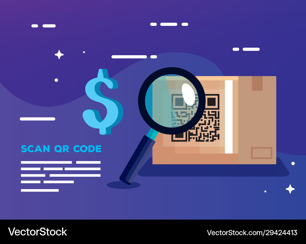 Scan qr code in box carton and icons vector image