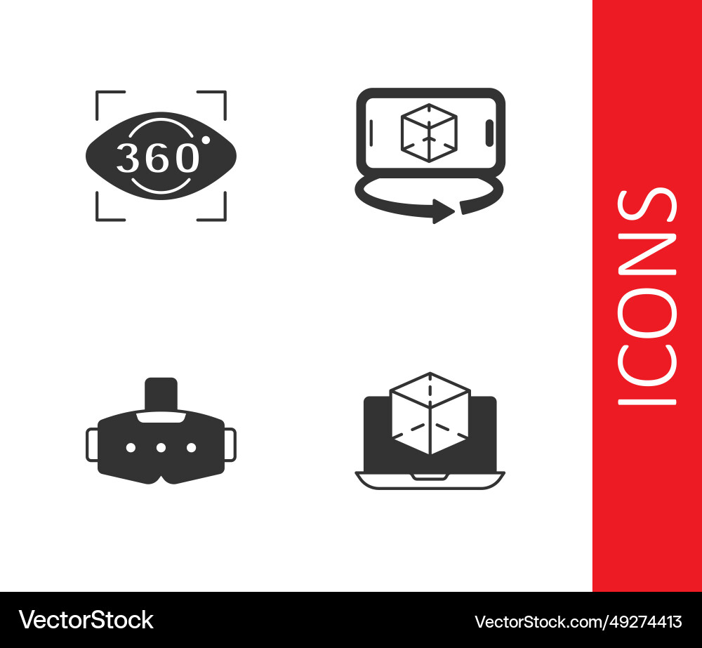 Set 3d modeling 360 degree view virtual reality vector image