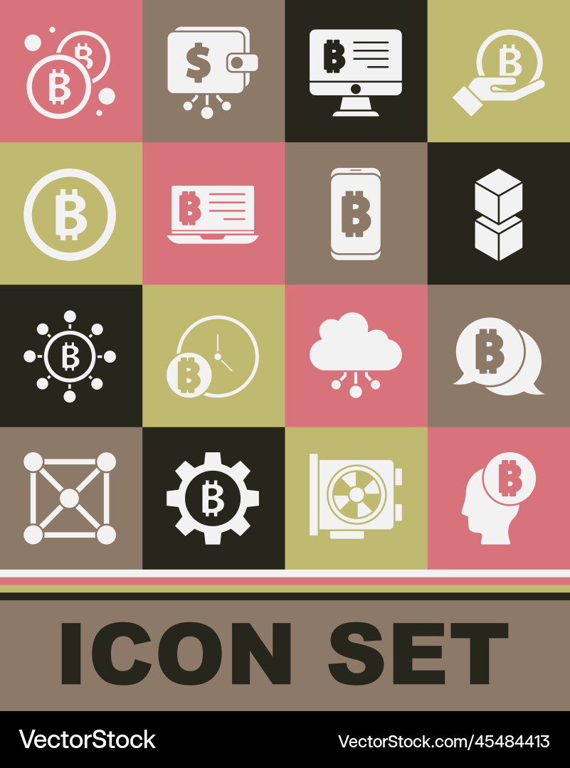 Set bitcoin think blockchain technology mining Vector Image